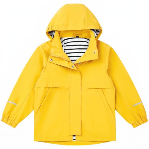 EIGIOO Boys Girls Soft lining Hooded Rain Jacket 6 Years Yellow