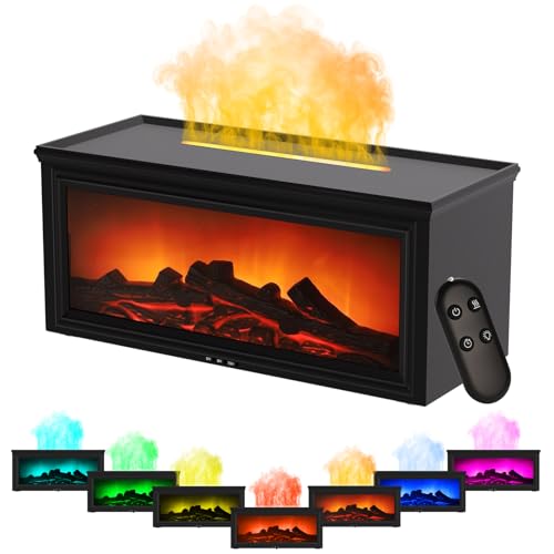 Aroma Diffuser mit LED Kamin Flammeneffekt - 7-Farben-Licht Luftbefeuchter mit Fernbedienung - Weißes Design für gemütliche Atmosphäre | Flammen Diffuser Wasserlose Abschaltautomatik, Schwarz Aroma Diffuser mit LED Kamin Flammeneffekt - 7-Farben-Licht Luftbefeuchter mit Fernbedienung - Weißes Design für gemütliche Atmosphäre | Flammen Diffuser Wasserlose Abschaltautomatik, Schwarz