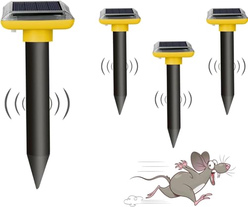 LOFFU 4 Stück Wühlmaus vertreiben,Solar Maulwurfschreck, Maulwurf Vertreiber Wühlmausschreck,Wühlmausabwehr Schlagenabwehr Eidechsenabwehr Mole Schädlingsbekämpfung für Den Rasen Garten
