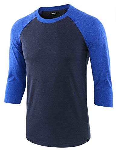 Estepoba Men s Casual Basic Vintage 3 4 Raglan Sleeve Jersey Baseball Tee Shirt Navy H.Blue XXL