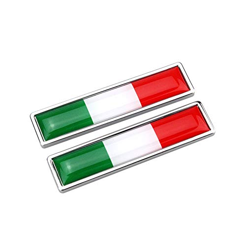 2pcs Italie Drapeau Stickers De Voiture en Métal Signes Badge Emblème 3D It Tricolor National Drapeau National Chrome Décalcomanies pour Les Côtés De Tronc De Voiture De Moto Auto Universal (58x14mm)