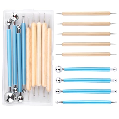 Riddur 9 Stück Nail Punktierung Werkzeug Set, Punktierung Stifte Set, Punktierung Set mit Aufbewahrungsbox, Dotting Tool Nägel, Nailart Tools für Rock Art Painting Nail Beauty Design