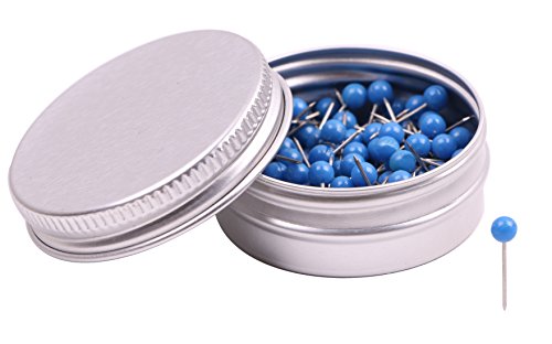 PTC Office 1/8 Inch Diameter Small Decorative Map Tacks Plastic Head Push Pins with Steel Point (Blue, 100PCS)