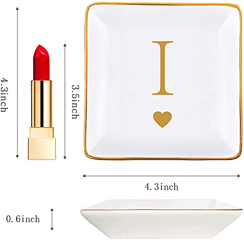Initial Gifts Set For Woman Ceramic Jewelry Tray Ring Dish Trinket Dish With Gold Initials Key Bowl Holder With Rose Gold Initial Knot Bracelet Gifts For Her Women Grandma Mom Daughter Friend Sister Birthday Bridesmaid (Letter I) #TOP1