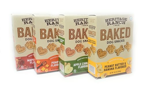 Heritage Ranch Baked Dog Snacks Treats Variety Set - 4 Flavors - Maple Bacon, Pumpkin, Apple Cinnamon, Peanut Butter & Banana