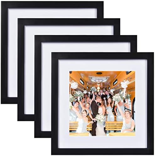 Alishomtll 12x12 MDF Picture Frames for 10x10'' Picture, 4 Pack Photo Frames for Wall and Tabletop, to hang or stand, Perspex Sheet,Family Frame (Black Frame)