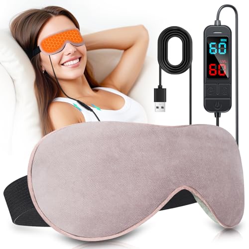 Visader Heated Eye Mask for Dry Eyes, Stye & Migraines Relief - USB Electric Warm Compress with 20 Temp/Time Settings, Washable Flaxseed Cover for MGD, Blepharitis & Eye Strain