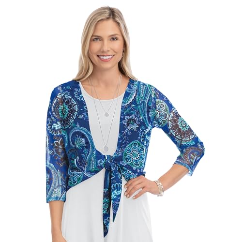 Collections Etc Women's Mesh Tie Front Shrug Royal Multi Large2