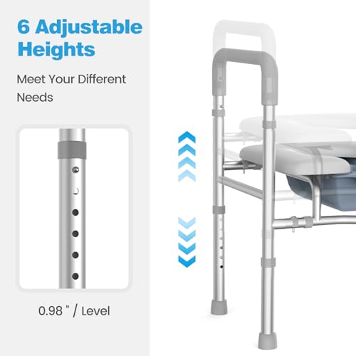 Roylvan Raised Toilet Seat with Handles -HSA 400LB Adjustable Width Height Elevated Toilet Seat Riser for Seniors with Cozy Padded Armrests Handles Paper Holder Bedside Commode for Elderly,White/Black