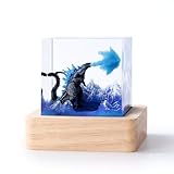 Aswdbbn Handmade Go.dzi.lla Resin Lamp with Wooden Base, USB LED Light – 3D Fire-Breathing Monster Night Light for Bedroom, Desk, or Office Decor, Unique Collectible Gift for Fans & Adults