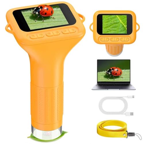 Handy Digitales Mikroskop für Kinder 1000X Tragbares Taschenmikroskop: 2,0' IPS-Bildschirm USB Microscope LED Lights - Mini-Mikroskop draussen ab 3 bis 12 Jahre(Bildungsgeschenk)