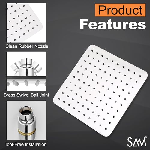 Image of SAM Shower Slim High Pressure Rainfall Showerhead Without Arm for bathroom (Collar Square, 8 * 8)