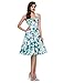 White with Blue Flower Halter Pin Up Swing Ball Dress for Women(S)