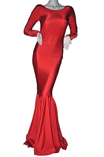 Womens Elegant Red Open Back Bodycon Mermaid Fishtail Pleated Maxi Dress (US M, Red)