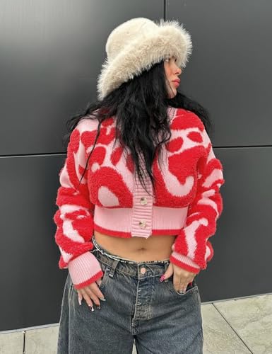 Image of Wyeysyt Womens Cropped Color Block Cardigan Sweaters Long Sleeve Button Down Open Front Knit Sweater Outerwear