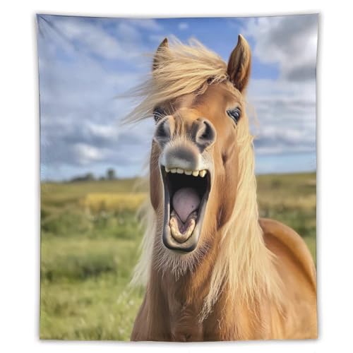 Tapiz de poliéster para colgar en la pared, diseño de caballo, risa, divertido, para dormitorio, sala de estar, 127 x 152 cm