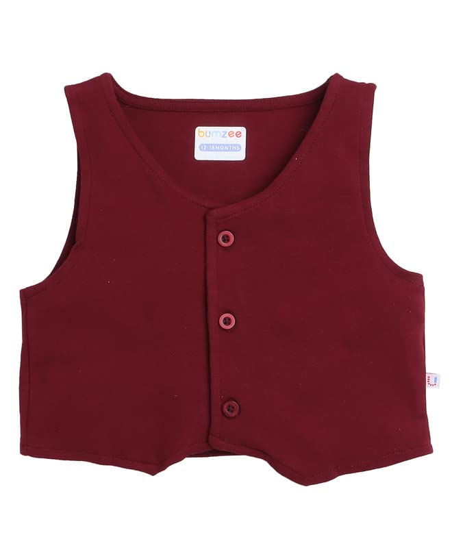 Image of BUMZEE Boys Regular Fit Full Sleeves Collar Neck Cotton Shirt Waistcoat Pant Set with Applique Bow