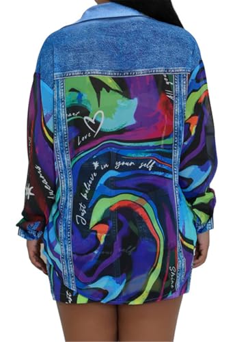 Recious Womens Sexy 2 Pieces Fake Denim Printed Blouse Shirts Tops Bodycon Skirts Party Clubwear Dress Outfits Set4