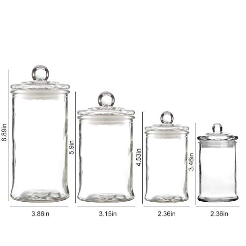 Maredash Glass Apothecary Jars,Bathroom Storage Organizer With Lids - Glass Canisters Jar Cotton Ball Holder Set Of 4 #TOP1