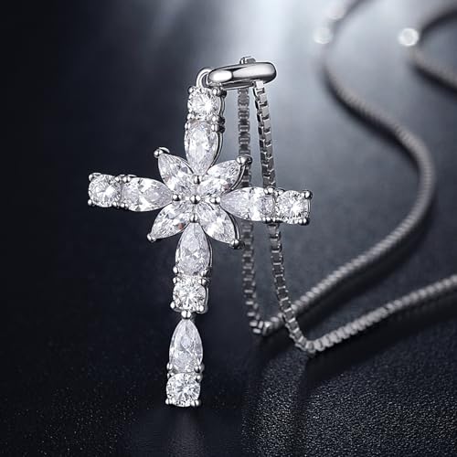 925 Sterling Silver Cross Necklace for Women，Birthday Delicate Star Cross Necklace Jewelry Gifts for Women，Birthstone Religious Jewelry for Mom, Chain 18 inch3