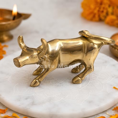 Image of Brass Charging Bull Statue, Vastu Remedy for Wealth & Career (14 cm, 540 g)