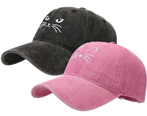 Image of XYIYI 2 Pack Unisex Washed Vintage Baseball Cap Golf Dad Hat Adjustable Classic Low Profile Plain Cap for Men Women