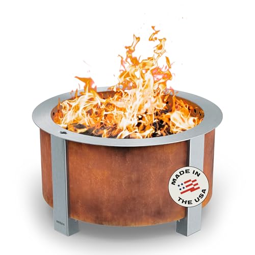 Breeo Smokeless Fire Pit (X Series 24, Corten Steel) | 27.5 inch Smokeless Firepit for Outside | 62...
