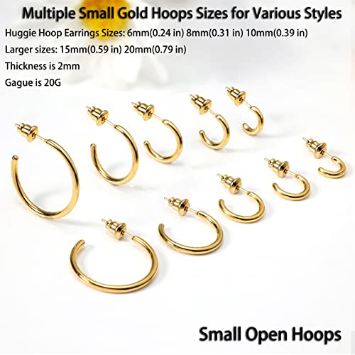 Minimalist Hoops for Women - 14K Gold Open Huggie Hoop Earrings, Hypoallergenic Tiny Hoops in Gold and Silver (Set of 1-5 Pairs)4