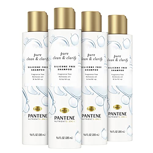 Pantene Silicone-Free Clarifying Shampoo, Pure Clean & Clarify, Fragrance-Free, 9.6 fl oz, Pack of 4