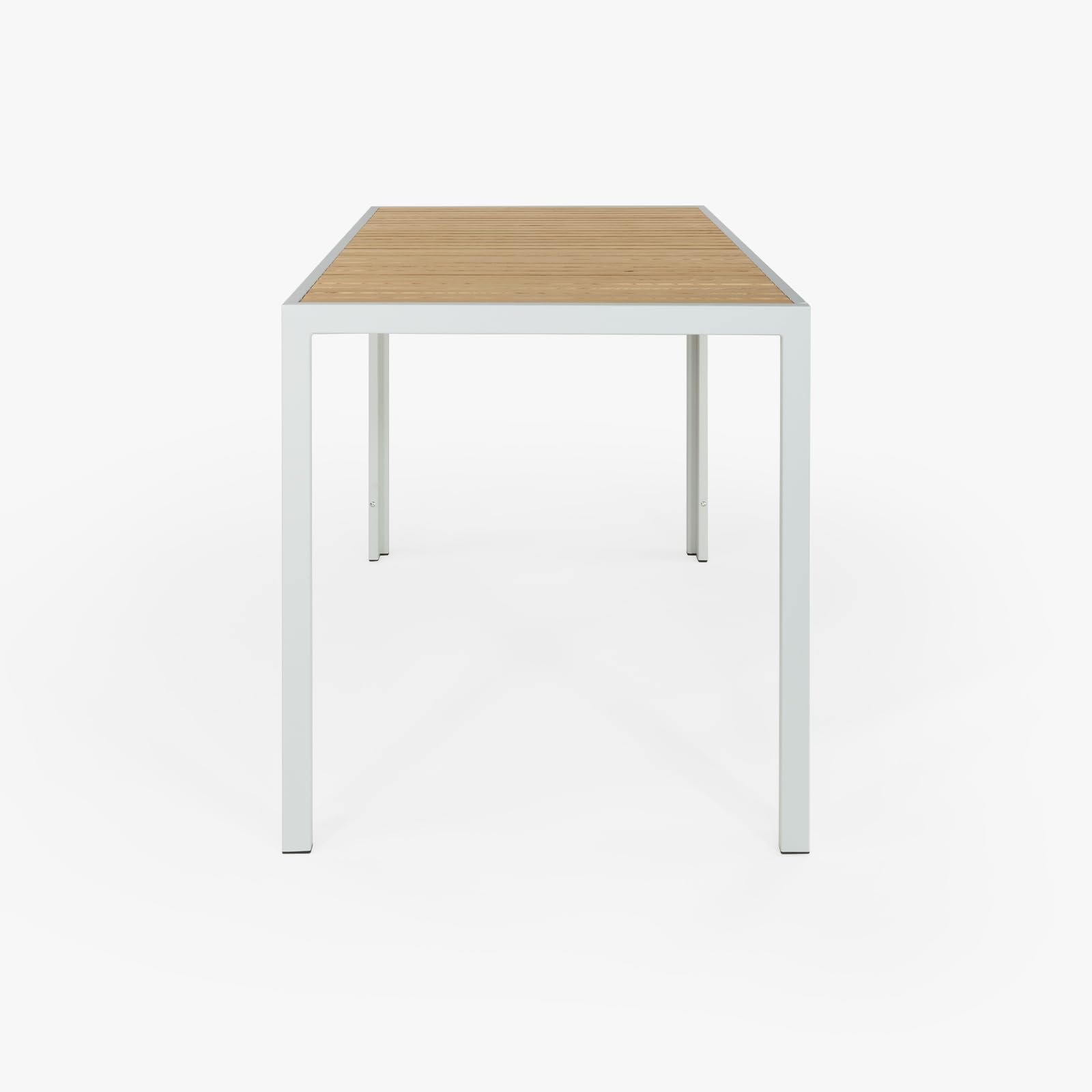 Mesa exterior Jaida para terraza 120x70 madera fresno y acero - Mesa jardín moderna robusta elegante - Mesa de terraza exterior para patio, balcón, comedor, jardín - Tablero de Listones (Blanco)