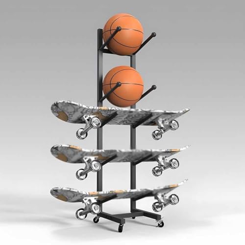 Scaffale multiuso per attrezzature sportive, organizer in metallo resistente per skateboard, snowboard, sci, scooter, soluzione salvaspazio per casa e palestra