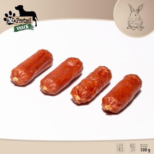 Mr. Pretzel Hundeleckerli 500g - Zarte Kaninchen-Würstchen, 85% Kaninchen - Proteinreicher Hundesnack für Training & Belohnung - Getreidefrei, Hypoallergen, Ohne künstliche Zusätze - für alle Hunde