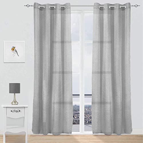 GREATOYAR Cortinas Translúcidas Visillos de Poliéster para Sala, Cuarto, Dormitorio, Comedor, Cocina, Salón - 2 Piezas, 140x260cm, Gris Claro