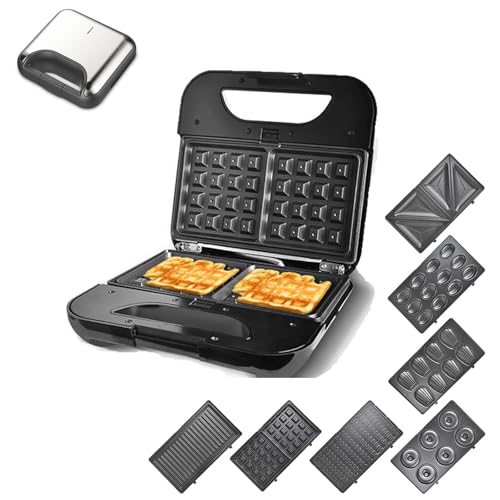 MObyat Sandwichera Eléctrica para Waffles, Máquina Multifuncional para Panqueques con 7 Bandejas Extraíbles y Reemplazables, para Asar Panqueques, Waffles, Sándwiches, Donas, Frutos Secos y Tortitas