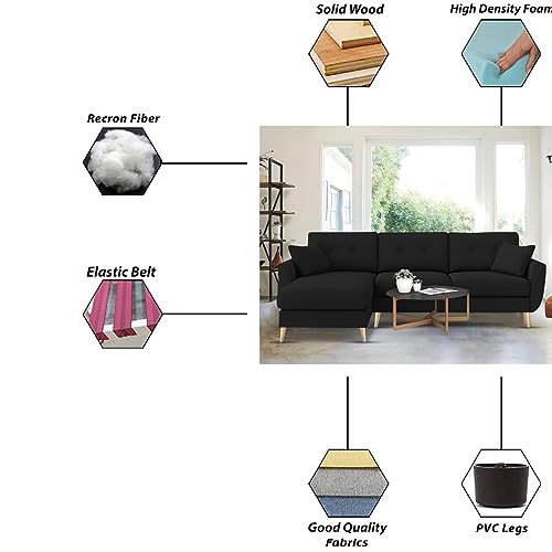 Image of BRAXTON Lindel LHS 4 Seater L Shape Sofa Set for Living Room (Black) Premium Velvet Fabric Sofa
