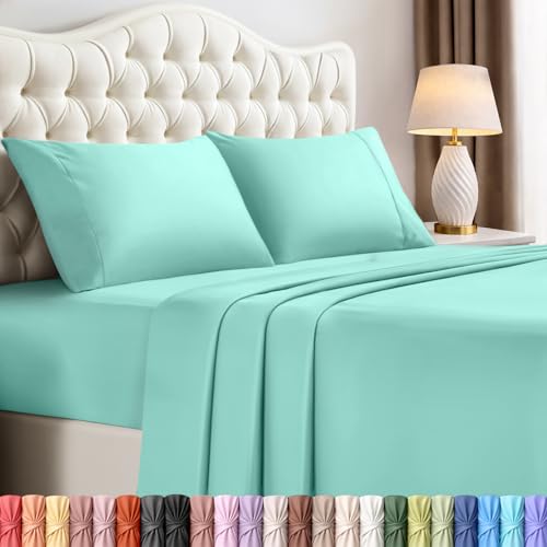 Image of Utopia Bedding Full Bed Sheets Set - 4 Piece Bedding - Brushed Microfiber - Shrinkage and Fade Resistant - Easy Care (Full, Spa Blue)