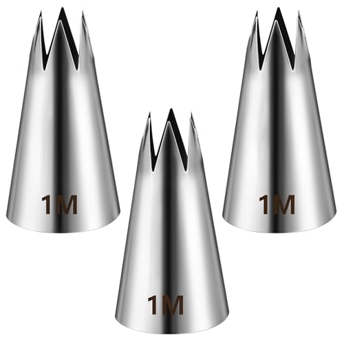 3 PCS Large 1 M Piping Tips, Stainless Steel Star Frosting Tips for Piping, Seamless Cake Decorating Tips, Icing Piping Bag Tips Set for DIY Pastry Dough, Buttercream, Cookie, Cupcake Baking Tools