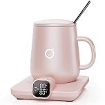 Ikago Heated Smart Coffee & Tea Mug Warmer Set - 1℃ Precise Temp Control & Real-Time Display, Auto Shut-Off, Electric Mug Warmer for Desk, Gifts for Women & Men, Home & Office, Pink