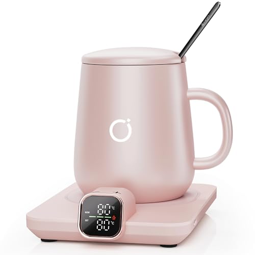 Ikago Heated Smart Coffee & Tea Mug Warmer Set - 1℃ Precise Temp Control & Real-Time Display, Auto Shut-Off, Electric Mug Warmer for Desk, Gifts for Women & Men, Home & Office, Pink option