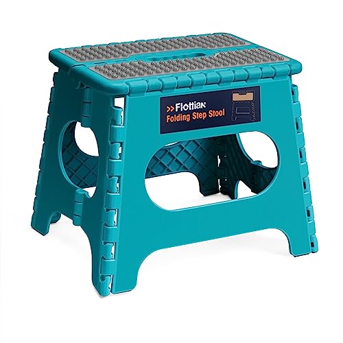 Image of Flottian 11 inch Folding Step Stool for Adults and Kids Holds Up to 300 lbs,Non-Slip Folding Stools with Portable Handle, Compact Plastic Foldable Step Stool for Bathroom,Bedroom, Kitchen Ocean Blue,1PC