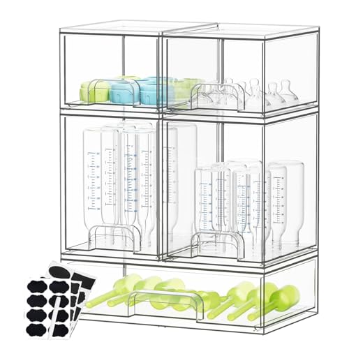 3-Tier Clear Baby Bottle Storage Organizer Cabinet Dustproof Acrylic Nursery Storage Box for Baby Bottles Pacifiers Feeding Spoons & Breast Pump Parts