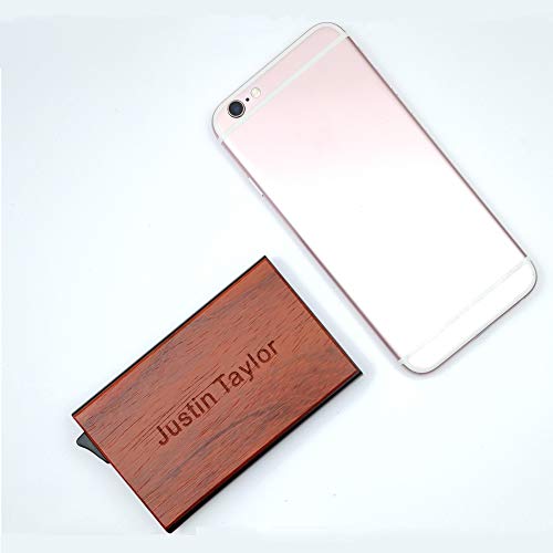 MOJIA Personalized Pop Up Wallet, Custom Engraved Wooden Metal Credit Card Holder for Men and Women, RFID Blocking Mini Bank Card Holder Case, Perfect Gifts (Bubinga)3