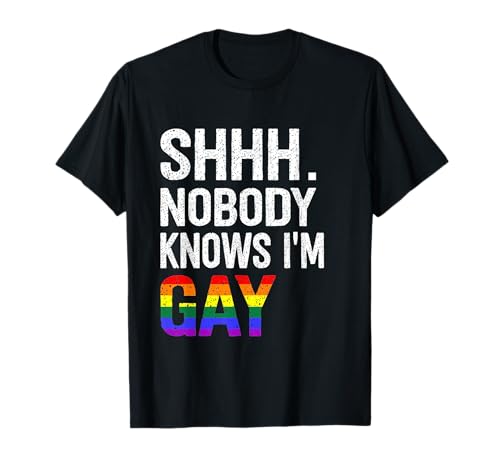 Image of Nobody Knows I'm Gay Funny CSD Gay Pride T-Shirt