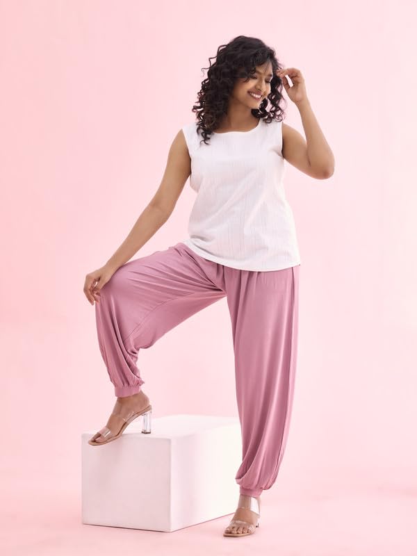 Image of GO COLORS Women Mid Rise Viscose Harem Pants | Wrinkle Free, Relaxed Fit, Free Size