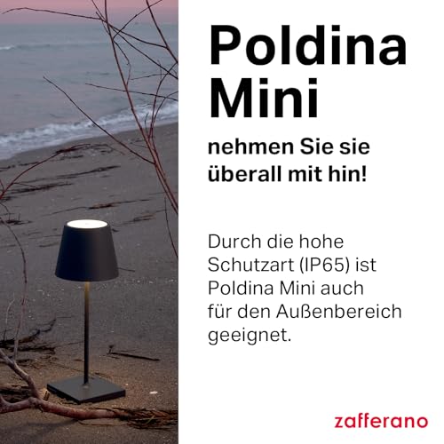 Zafferano, Poldina Pro Mini Lampe, Kabellose, Wiederaufladbare Tischlampe mit Touch Control, Auch für den Außenbereich Geeignet, Dimmer, 2200-3000 K, Höhe 30 cm, Farbe Corten