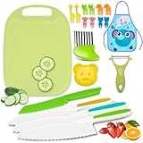19 Pcs Kids Cooking Sets , Montessori Kitchen Tools for Toddlers, Safe Knife Set for Real Cooking ,Vegetable Crinkle Cutters Serrated Edges Plastic Toddler Knifes , Toddler Toys Set for Real Cooking