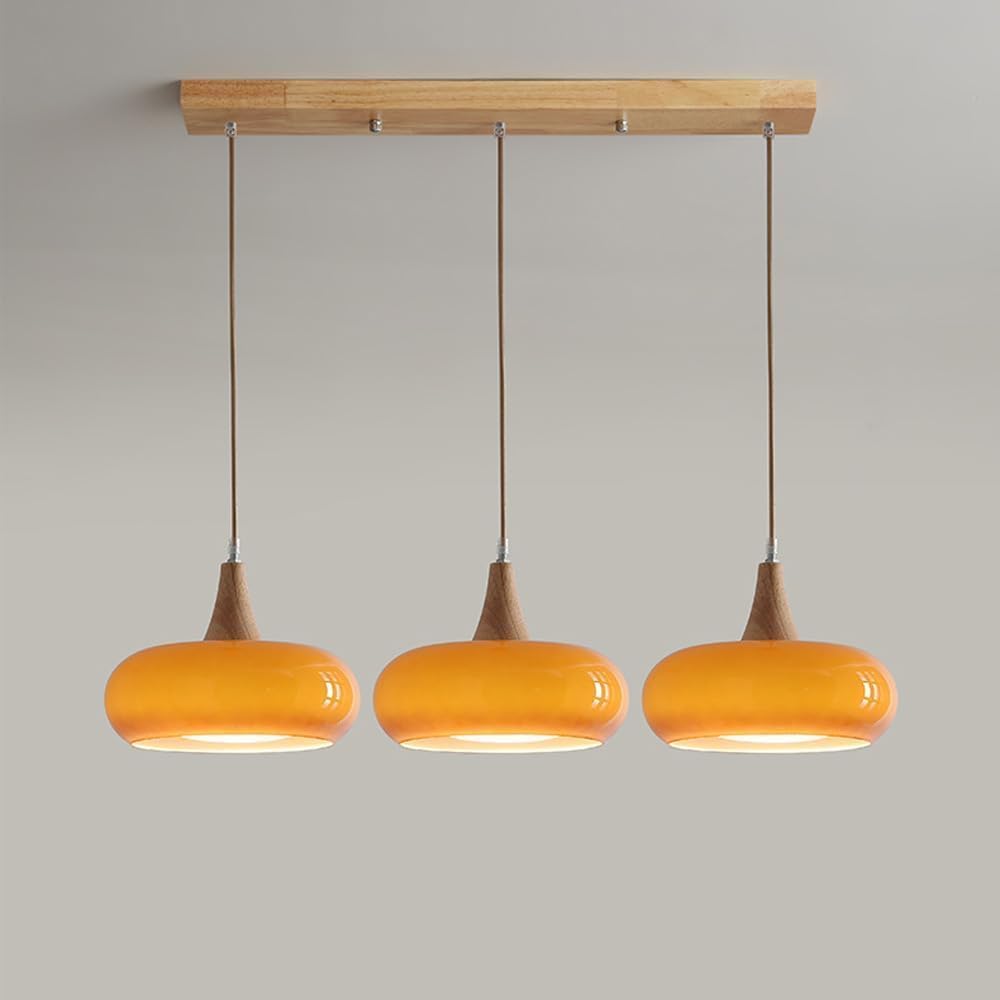 KXEcoLife Ceiling Light, 3 Light Cluster Milk Glass Pendant Orange Mid Century Modern Chandelier Drum Lighting Fixture Light(Orange,70 * 28cm)