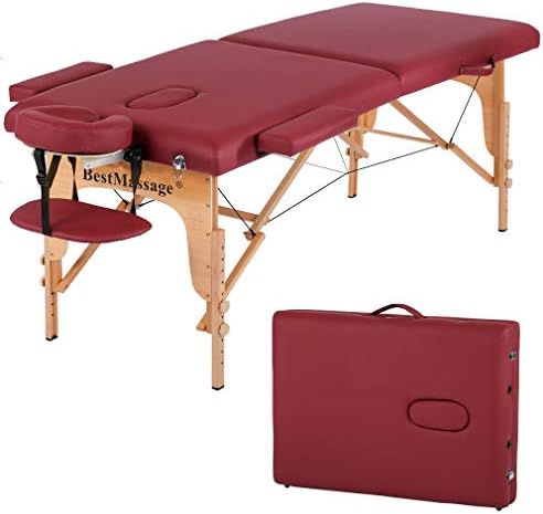 Massage Table Massage Bed Spa Bed PU Portable 84 Inches 2 Fold Heigh Adjustable Massage Table Bed w/Free Carry Case Facial Cradle Salon Tattoo Bed