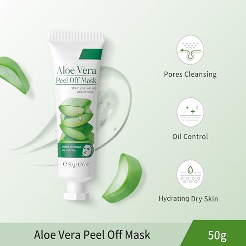MIESCHER Aloe Vera Gel Peel Off Mask, Face Gel - Natural Hydrating Aloe Vera Peel-Off Mask Long-lasting Moisturizing & Locks in Moisture for Dry, Oily & Sensitive Skin, 1.76Oz
