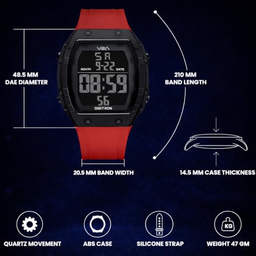 Image of V2A Digitron 2209 Tonneau Design Digital Sports Watch for Men & Boys | Alarm, Stopwatch, 12 /24H | 3 ATM Water Resistant | Luminous Display | | Sports, Fitness, Outdoor & Training| Gifts for Men & Boys